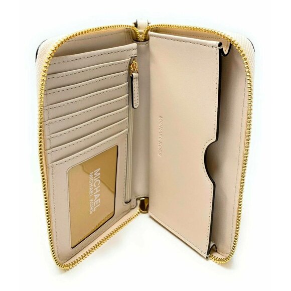 S Michael Kors Jet Set Travel Phone Wallet Wristlet Off White Leather Cream $198